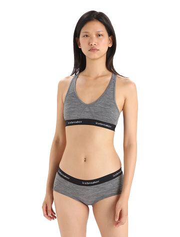 Women's Icebreaker Merino Sprite Racerback Bras Gritstone Heather | CA 1133QMAZ